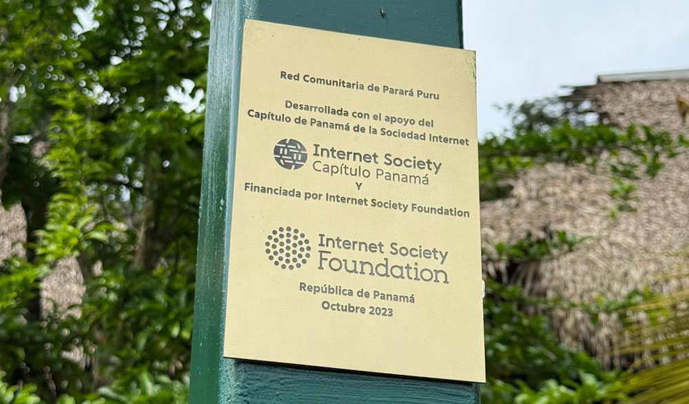 A sign on a community network with the logos 